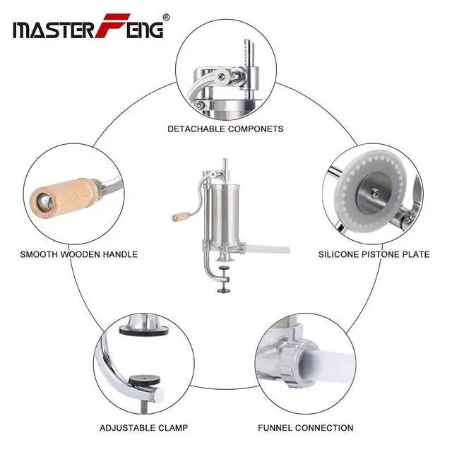 Alt view image 6 of 7 - Sausage Stuffer, Stainless Steel Homemade Sausage Maker Vertical Meat Filling Kitchen Machine, Packed 8 Stuffing Tubes (2.5LBS VERTICAL)