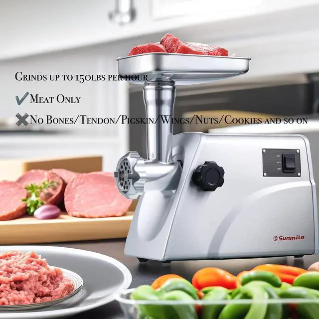 Alt view image 5 of 7 - SM-G33 Electric Meat Grinder - 1HP 800W Max Power - ETL Stainless Steel Meat Grinder Mincer Sausage Stuffer, Stainless Steel Blade and Plates and 1 Sausage Maker