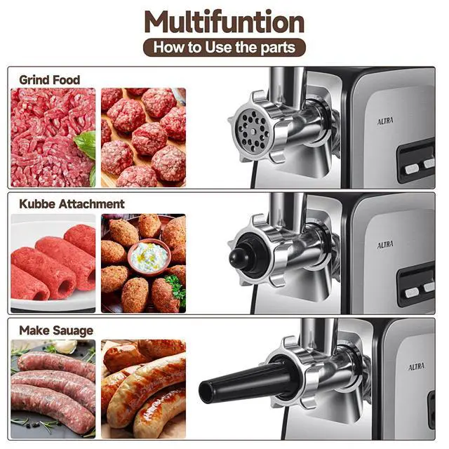 Alt view image 2 of 7 - Meat Grinder, Sausage Stuffer, [2800W Max] Electric Meat Mincer with Stainless Steel Blades & 3 Grinding Plates,Sausage Maker & Kubbe Kit for Home Kitchen & Commercial Using