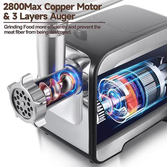 Alt view image 5 of 7 - Meat Grinder, Sausage Stuffer, [2800W Max] Electric Meat Mincer with Stainless Steel Blades & 3 Grinding Plates,Sausage Maker & Kubbe Kit for Home Kitchen & Commercial Using