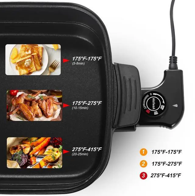 Alt view image 3 of 6 - 2-in-1 Multifunctional Electric Grill,Indoor Smokeless Electric Griddle Electric Skillet with Removable Non-Stick Plate+Pot+Lid,1400W Adjustable Temperature Party Griddle