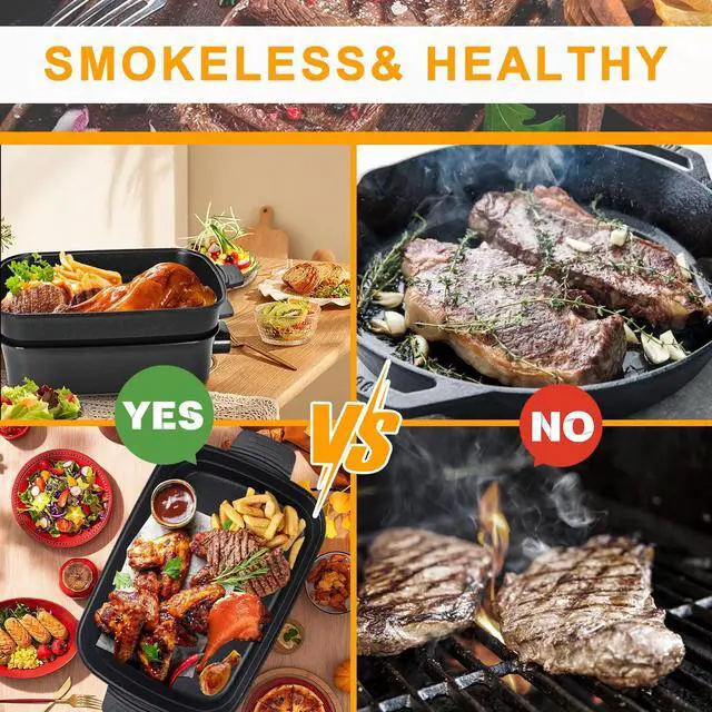 Alt view image 4 of 7 - 3-in-1 Multifunctional Electric Grill,Electric Skillet Nonstick with Lids 1400W Party Griddle for Cooking Meats &Pancake