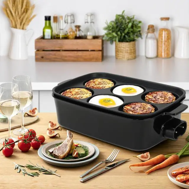 Alt view image 6 of 7 - 3-in-1 Multifunctional Electric Grill,Electric Skillet Nonstick with Lids 1400W Party Griddle for Cooking Meats &Pancake