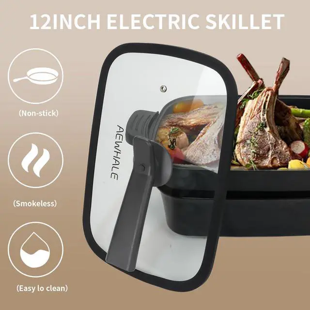 Alt view image 3 of 7 - 3-in-1 Multifunctional Electric Grill,Electric Skillet Nonstick with Lids 1400W Party Griddle for Cooking Meats &Pancake