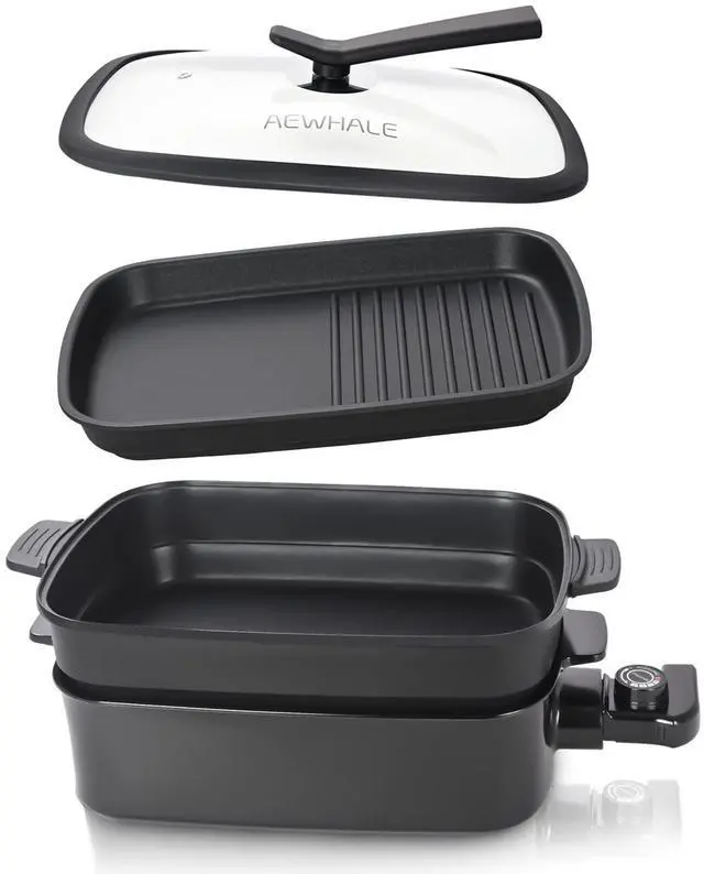 Main image of 2-in-1 Multifunctional Electric Grill,Indoor Smokeless Electric Griddle Electric Skillet with Removable Non-Stick Plate+Pot+Lid,1400W Adjustable Temperature Party Griddle