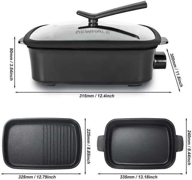 Alt view image 2 of 6 - 2-in-1 Multifunctional Electric Grill,Indoor Smokeless Electric Griddle Electric Skillet with Removable Non-Stick Plate+Pot+Lid,1400W Adjustable Temperature Party Griddle