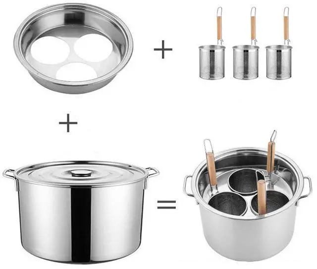 Alt view image 2 of 7 - Pasta Cooker with Strainer,Stainless Steel Pasta Cooker Insert Set, Multipots Cooking Tool,Stock Pot with Lid, 3 Holes Pasta Basket for Boiling.for Kitchen Cooking Multiple