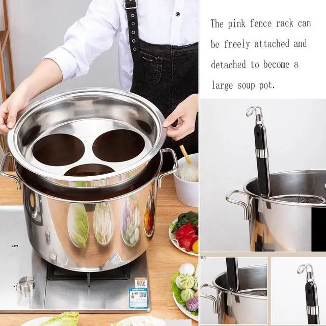 Alt view image 6 of 7 - Pasta Cooker with Strainer,Stainless Steel Pasta Cooker Insert Set, Multipots Cooking Tool,Stock Pot with Lid, 3 Holes Pasta Basket for Boiling.for Kitchen Cooking Multiple