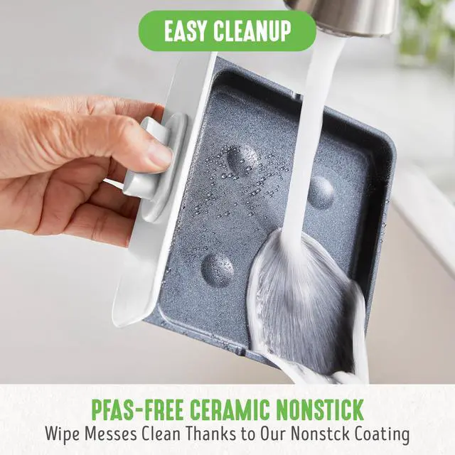 Alt view image 2 of 7 - 3-in-1 Breakfast Maker Station, Healthy Ceramic Nonstick Dual Griddles for Eggs Meat Sausage Bacon Pancakes and Breakfast Sandwiches, 2 Slice Toast Drawer, Easy-to-use Timer, White