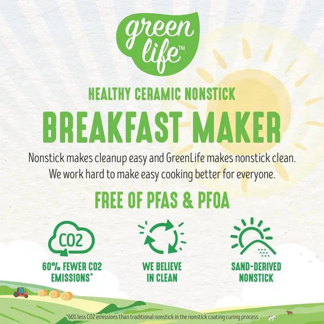 Alt view image 7 of 7 - 3-in-1 Breakfast Maker Station, Healthy Ceramic Nonstick Dual Griddles for Eggs Meat Sausage Bacon Pancakes and Breakfast Sandwiches, 2 Slice Toast Drawer, Easy-to-use Timer, White