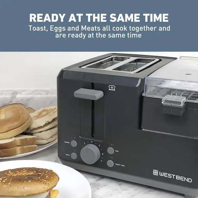 Alt view image 4 of 7 - Breakfast Station 2-Slice Toaster and Egg Cooker/Poacher with Removable Pre-Cooked Meat and Vegetable Warming Tray for Perfect Breakfast Sandwiches, 1200-Watts, Black