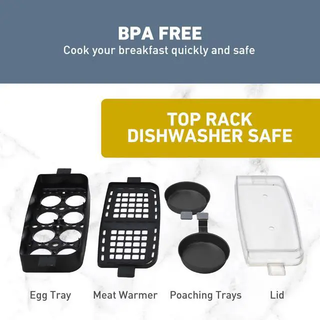 Alt view image 5 of 7 - Breakfast Station 2-Slice Toaster and Egg Cooker/Poacher with Removable Pre-Cooked Meat and Vegetable Warming Tray for Perfect Breakfast Sandwiches, 1200-Watts, Black