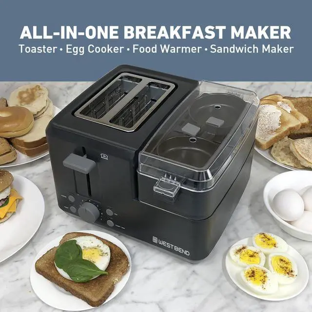 Alt view image 2 of 7 - Breakfast Station 2-Slice Toaster and Egg Cooker/Poacher with Removable Pre-Cooked Meat and Vegetable Warming Tray for Perfect Breakfast Sandwiches, 1200-Watts, Black