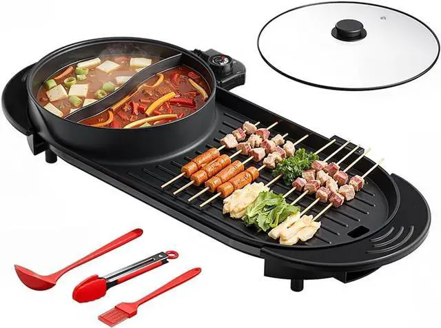 Main image of 2200W Electric Grill & Hot Pot Combo with Dual Zone Control - 26.6" Large Yin-Yang Nonstick Skillet, Indoor Smokeless BBQ Grill for Family Party, Adjustable Temperature & Easy Clean
