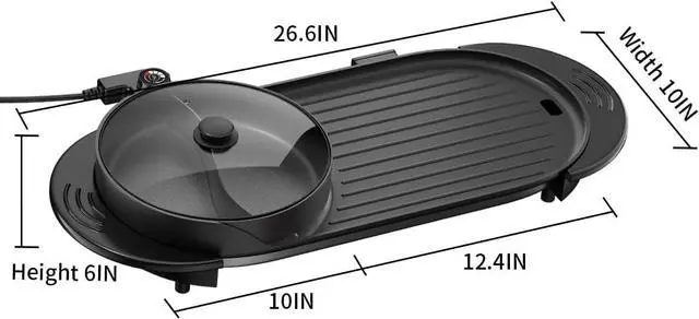 Alt view image 3 of 7 - 2200W Electric Grill & Hot Pot Combo with Dual Zone Control - 26.6" Large Yin-Yang Nonstick Skillet, Indoor Smokeless BBQ Grill for Family Party, Adjustable Temperature & Easy Clean