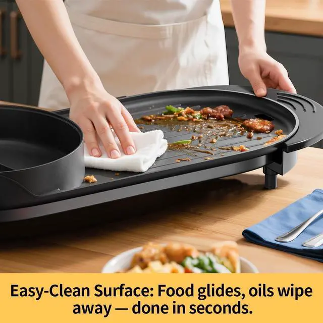 Alt view image 7 of 7 - 2200W Electric Grill & Hot Pot Combo with Dual Zone Control - 26.6" Large Yin-Yang Nonstick Skillet, Indoor Smokeless BBQ Grill for Family Party, Adjustable Temperature & Easy Clean