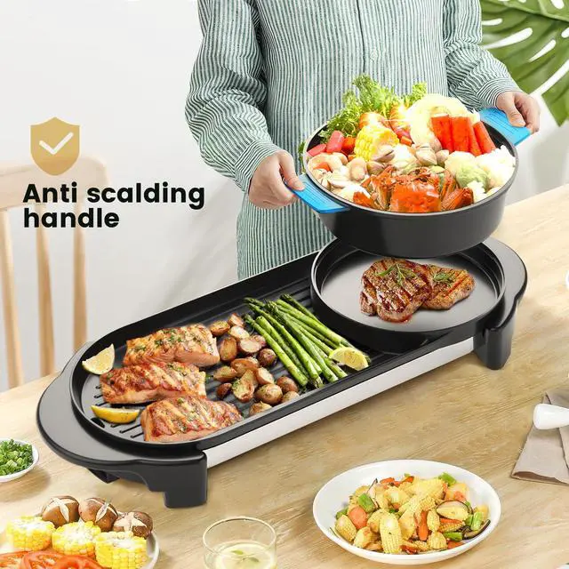 Alt view image 4 of 7 - Electric Hot Pot with Grill Indoor Korean BBQ Grill Shabu-shabu Hotpot, Removable Hotpot Pot W/Large Capacity Baking Tray, Smokeless Non-Stick, 5-Gear Adjustable Temperature, 1-6 People 110V