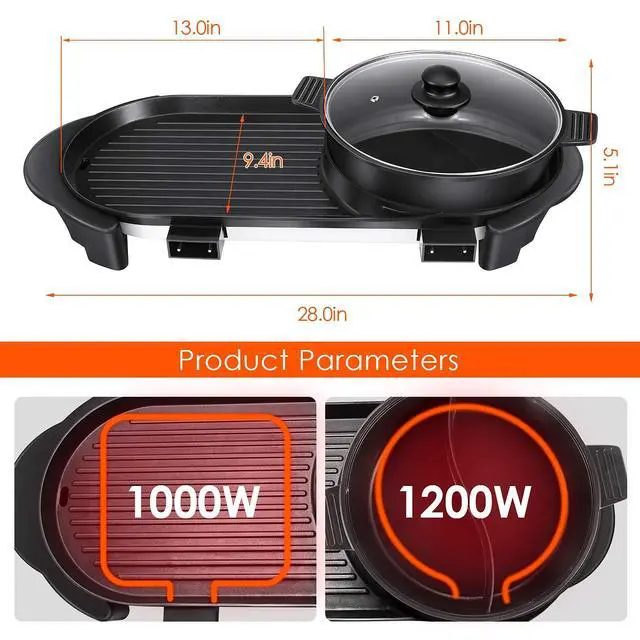Alt view image 7 of 7 - Electric Hot Pot with Grill Indoor Korean BBQ Grill Shabu-shabu Hotpot, Removable Hotpot Pot W/Large Capacity Baking Tray, Smokeless Non-Stick, 5-Gear Adjustable Temperature, 1-6 People 110V