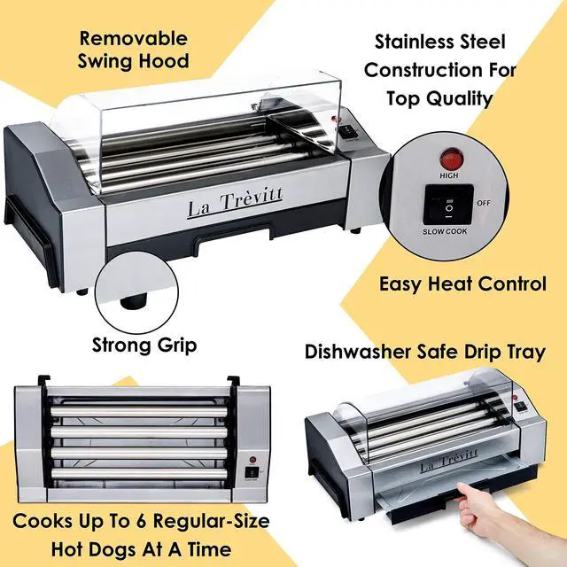 Alt view image 4 of 7 - Hot Dog Roller- Sausage Grill Cooker Machine- 6 Hot Dog Capacity - Commercial and Household Hot Dog Machine for Family Use