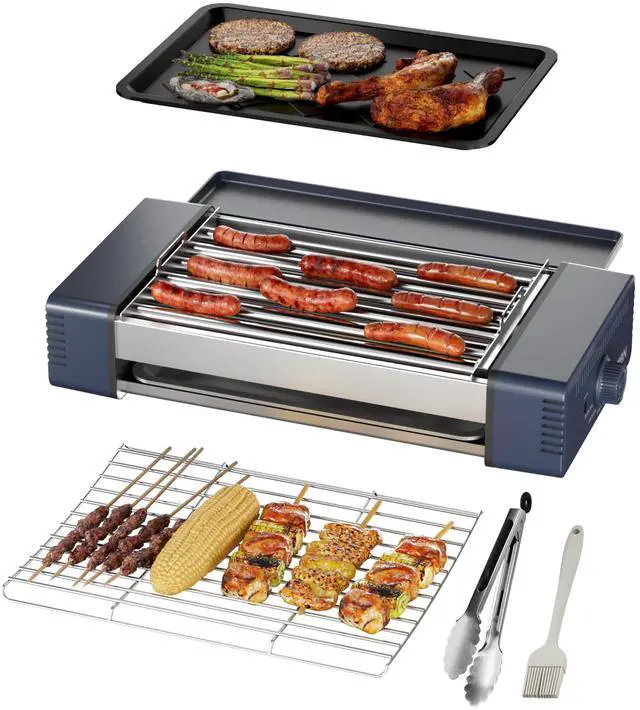 Main image of 3-in-1 Hot Dog Roller Grill Machine with Nonstick Plate & Grill Rack, 800W Compact Indoor Electric Sausage Griller for Kitchen, Home, Small Space Use (Royal Blue)