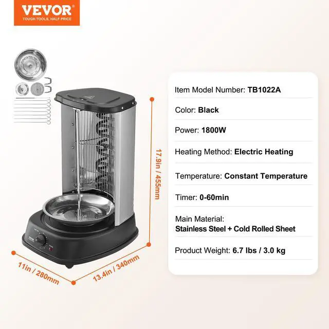 Alt view image 7 of 7 - Shawarma Grill Machine, Vertical Chicken Shawarma Cooker Machine Countertop, Electric Stainless Steel Broiler Gyro Rotisserie Oven Doner Kebab Machine, for Home Restaurant Kitchen Parties