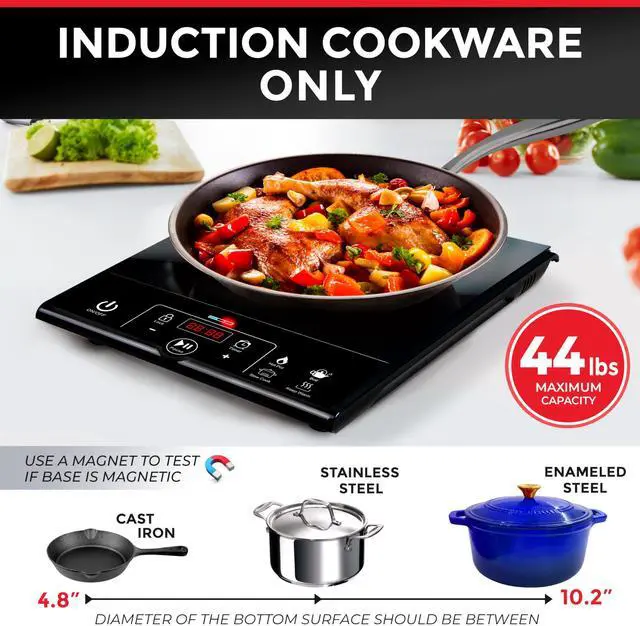 Alt view image 2 of 7 - Mueller RapidTherm Portable Induction Cooktop, 1800W Hot Plate Electric Stove Top Burner. 8 Temp Levels, Auto-Off & Pot Detection, LED Display, Child Lock, 4 Programs, Burners for Cooking