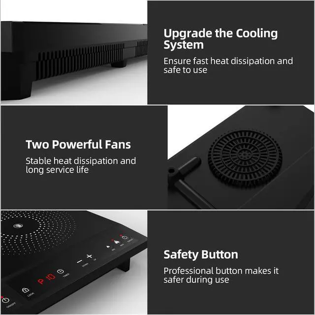 Alt view image 7 of 7 - Double Induction Cooktop,Portable Induction Cooker with 2 Burner Independent Control,Ultrathin Body,10 Temperature,1800W-Multiple Power Levels,3 Hour Timer,Safety Lock