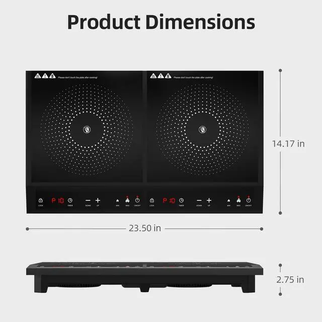 Alt view image 6 of 7 - Double Induction Cooktop,Portable Induction Cooker with 2 Burner Independent Control,Ultrathin Body,10 Temperature,1800W-Multiple Power Levels,3 Hour Timer,Safety Lock