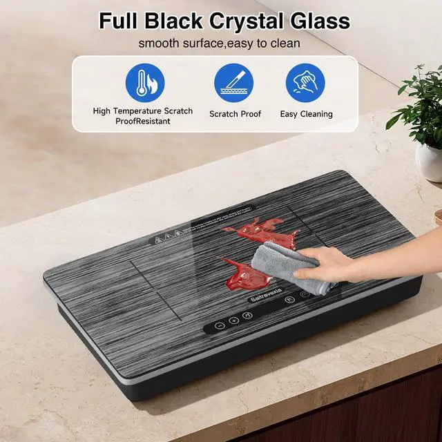 Alt view image 6 of 7 - Double Induction Cooktop, 1800W Portable Electric Stove, 18 Inch Sensor Touch Electric Cooker Hot Plate, 5.91" Heating Coil, Child Lock, 8 Power Levels, 110v Outlet Plug with Glass Surface