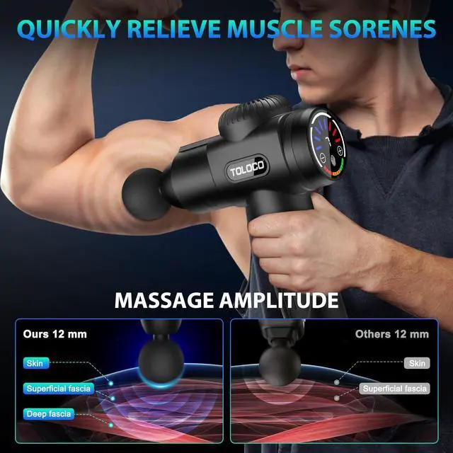 Alt view image 6 of 7 - Massage Gun, Deep Tissue Back Massage for Athletes for Pain Relief, Percussion Massager with 10 Massages Heads & Silent Brushless Motor, Gifts for Fathers Day, Black