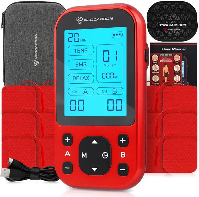 Main image of Unit Muscle Stimulator Pro for Back Pain Relief, Shoulder Recovery and Physical Therapy, Electronic EMS Massager Machine with PMS Pulse for Effective Shock Therapy, Red