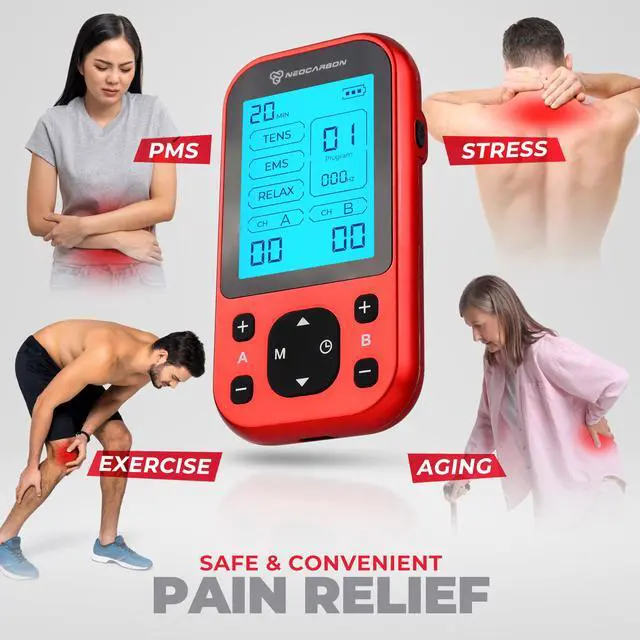 Alt view image 2 of 7 - Unit Muscle Stimulator Pro for Back Pain Relief, Shoulder Recovery and Physical Therapy, Electronic EMS Massager Machine with PMS Pulse for Effective Shock Therapy, Red