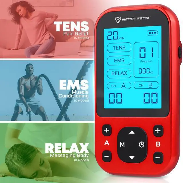 Alt view image 3 of 7 - Unit Muscle Stimulator Pro for Back Pain Relief, Shoulder Recovery and Physical Therapy, Electronic EMS Massager Machine with PMS Pulse for Effective Shock Therapy, Red