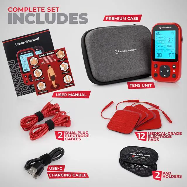 Alt view image 7 of 7 - Unit Muscle Stimulator Pro for Back Pain Relief, Shoulder Recovery and Physical Therapy, Electronic EMS Massager Machine with PMS Pulse for Effective Shock Therapy, Red