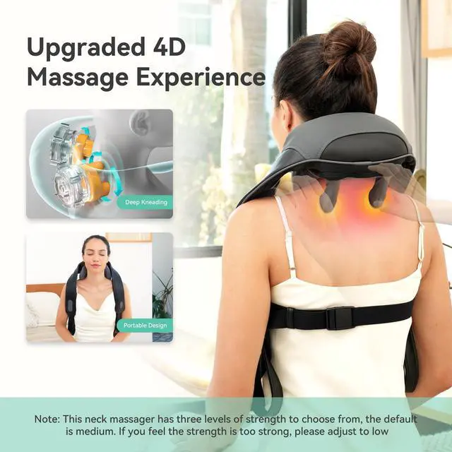Alt view image 2 of 7 - Cordless Neck Shoulder Massager with Heat for Pain Relief Deep Tissue, Upgarded 4D Kneading, Shiatsu Back Neck Massager Pillow for Neck, Shoulders Back, Gifts for Men Women Mom Dad