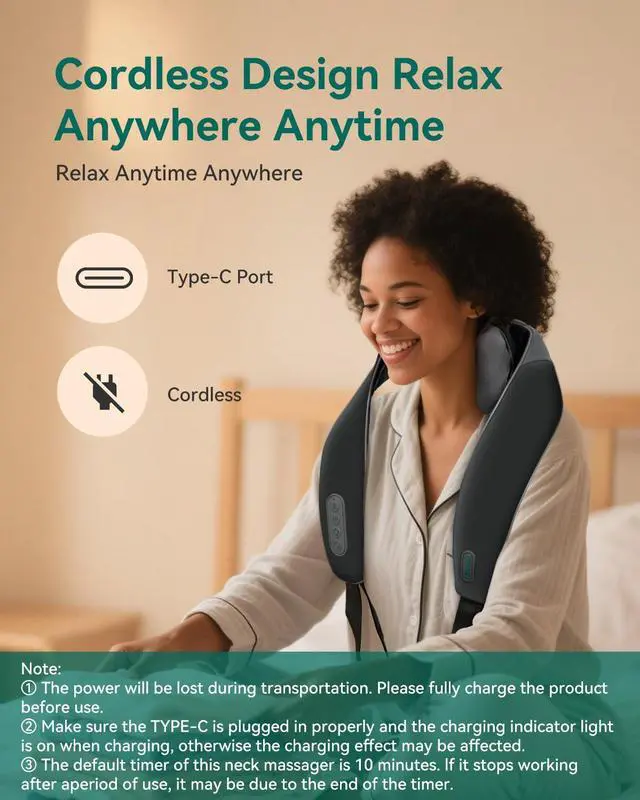 Alt view image 3 of 7 - Neck Massager for Pain Relief Deep Tissue, Neck Massage with Heat, Cordless Massager for Back and Shoulder Pain, Deep Kneading Back Massager, Gift for Mom Dad