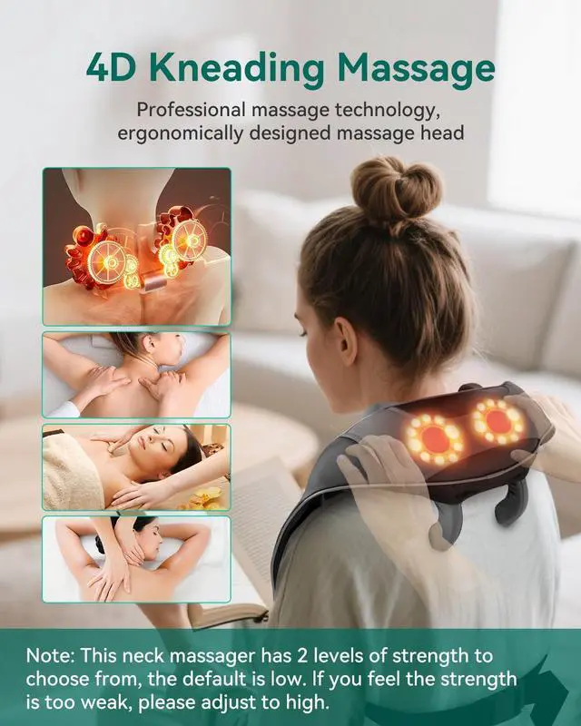 Alt view image 4 of 7 - Neck Massager for Pain Relief Deep Tissue, Neck Massage with Heat, Cordless Massager for Back and Shoulder Pain, Deep Kneading Back Massager, Gift for Mom Dad