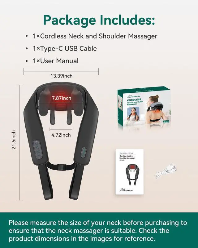 Alt view image 7 of 7 - Neck Massager for Pain Relief Deep Tissue, Neck Massage with Heat, Cordless Massager for Back and Shoulder Pain, Deep Kneading Back Massager, Gift for Mom Dad