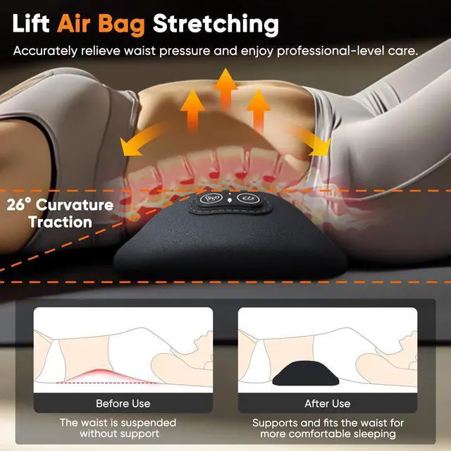 Alt view image 4 of 7 - 3 in 1 Upadate Rechargeable Electric Lumbar Support Pillow with Adjustable Height for Bed and Chair,Back Massager with Heat,Back Massager for Pain Relief Deep Tissue,Waist Wedge Bolster (Black)