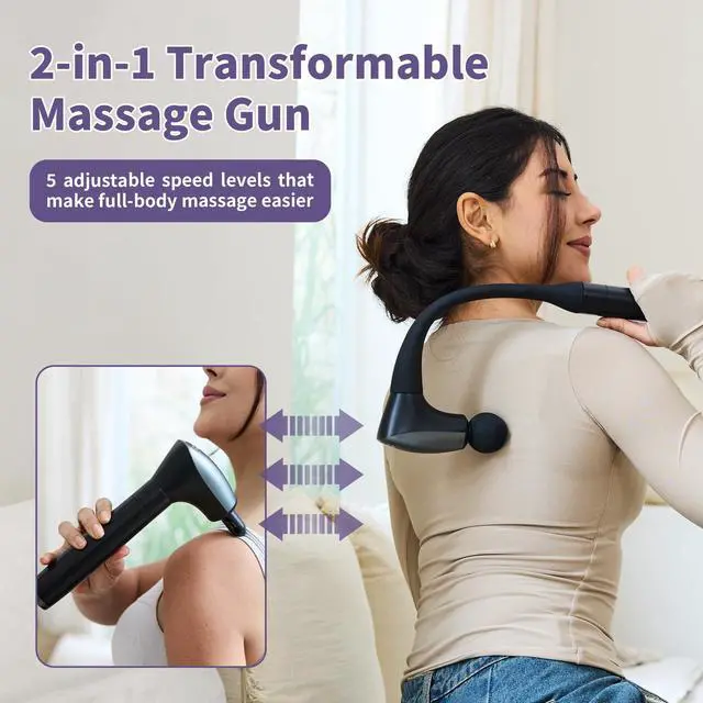 Alt view image 2 of 7 - 2-in-1 Detachable Muscle Massage Gun Deep Tissue with 20'' Extension Handle, Back and Neck Massager for Pain Relief, Handheld Massager for Shoulder Lower Back Leg Waist, FSA-HSA Eligible