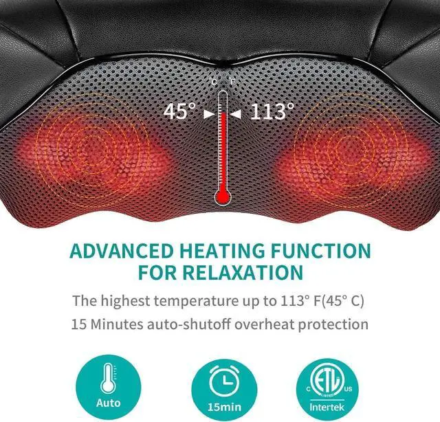 Alt view image 4 of 7 - Cordless Shiatsu Neck and Back Massager with Soothing Heat, Rechargeable Electric Deep Tissue 3D Kneading Massage Pillow for Shoulder Leg Body Muscle Pain Relief, 3 Speed Intensities