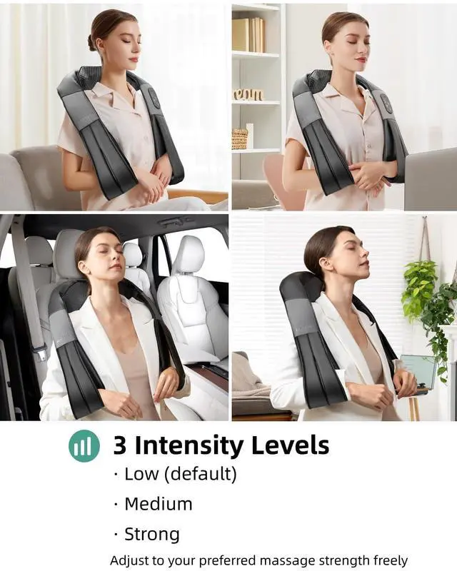 Alt view image 5 of 7 - Cordless Shiatsu Neck and Back Massager with Soothing Heat, Rechargeable Electric Deep Tissue 3D Kneading Massage Pillow for Shoulder Leg Body Muscle Pain Relief, 3 Speed Intensities