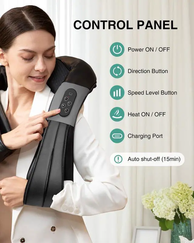 Alt view image 6 of 7 - Cordless Shiatsu Neck and Back Massager with Soothing Heat, Rechargeable Electric Deep Tissue 3D Kneading Massage Pillow for Shoulder Leg Body Muscle Pain Relief, 3 Speed Intensities