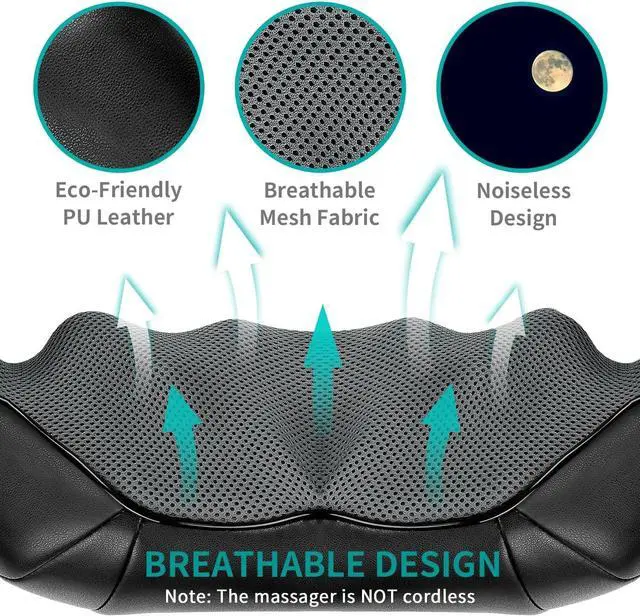 Alt view image 7 of 7 - Cordless Shiatsu Neck and Back Massager with Soothing Heat, Rechargeable Electric Deep Tissue 3D Kneading Massage Pillow for Shoulder Leg Body Muscle Pain Relief, 3 Speed Intensities