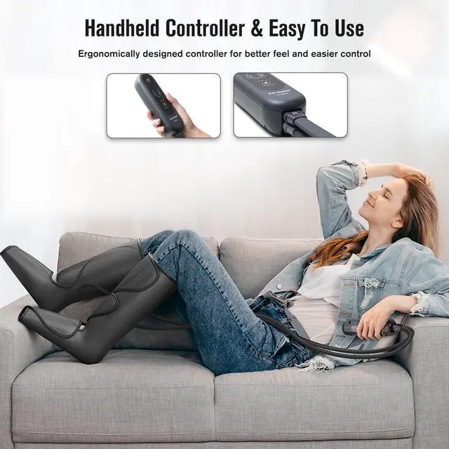 Alt view image 3 of 7 - Leg Massager for Circulation Air Compression Leg and Foot Massager to Relieve Pain Swelling Edema with Handheld Controller - 3 Intensities 2 Modes - Great Gift for Wife Mom and Friend