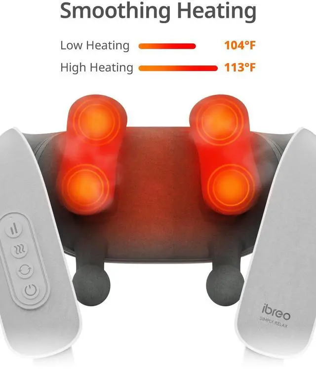 Alt view image 3 of 7 - Cordless Shiatsu Neck and Back Massager with Heat, 10 Mins x 12 Uses, 3 Massage Modes & 2 Intensity Levels, 3D Kneading Deep Tissue for Pain Relief, Voice Prompt & Smart Memory, Relax for Women, Men