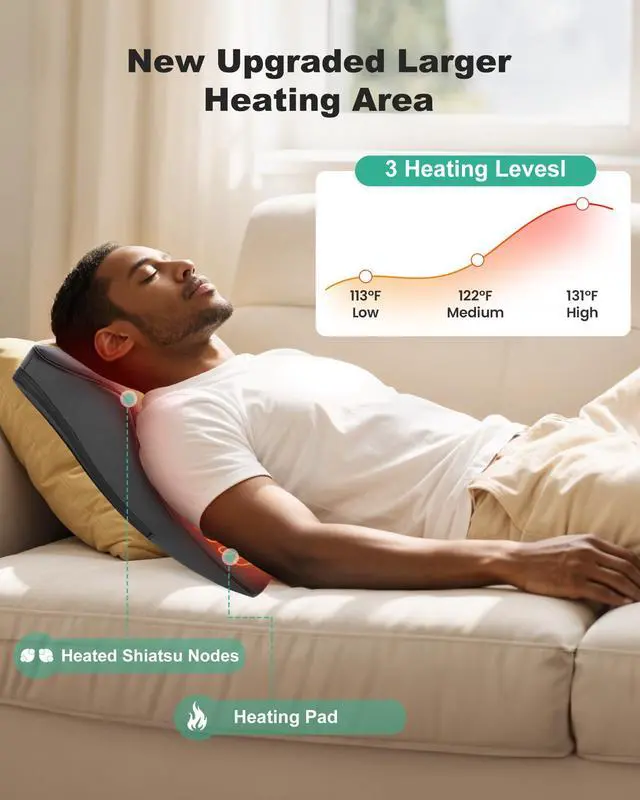 Alt view image 4 of 7 - Cordless Shiatsu Neck Massager with Heat & Vibration, Back Neck Shoulder Massager for Pain Relief Deep Tissue, 4D Kneading Back Massage Pillow, Rechargeable Portable Massage, Gifts for Mom,Dad