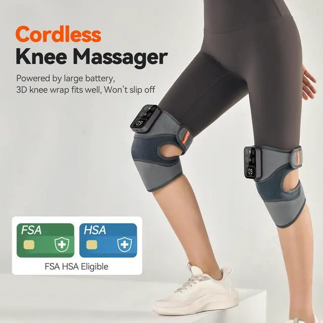 Alt view image 3 of 7 - Cordless Knee Massager with Heat Vibration for Pain Relief, MAXwarm 4.0[2025 Upgraded] - Electric Heated Knee Brace with 5 Heat Levels and 3 Massage Mode, Gifts for Men Women (Grey, Pair)