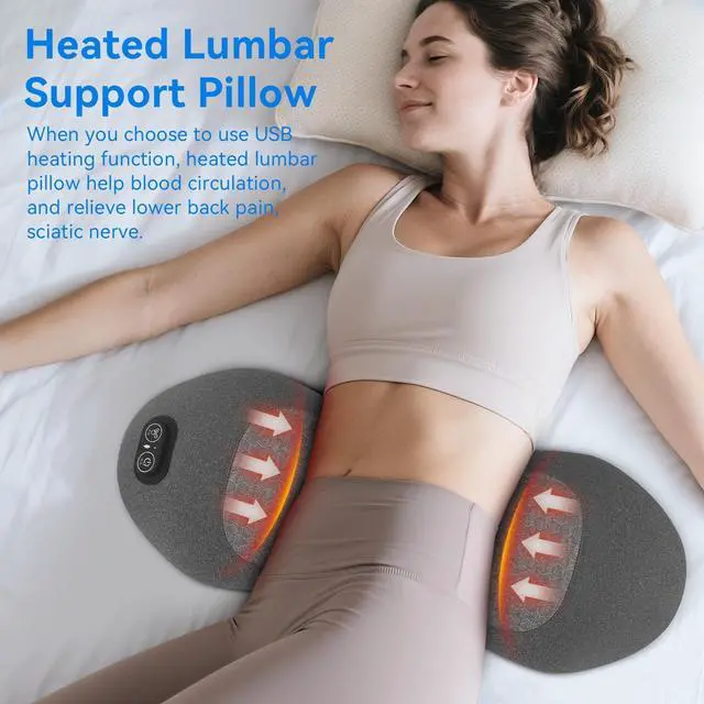 Alt view image 3 of 7 - 3 in 1 Lower Back Massager - Electric Lumbar with Heat, Vibration, Traction,Adjustable Height for Bed and Chair,Smooth Spine Lumbar Support Pillow for Lower Back Pain Relief,Deep Tissue Relaxation