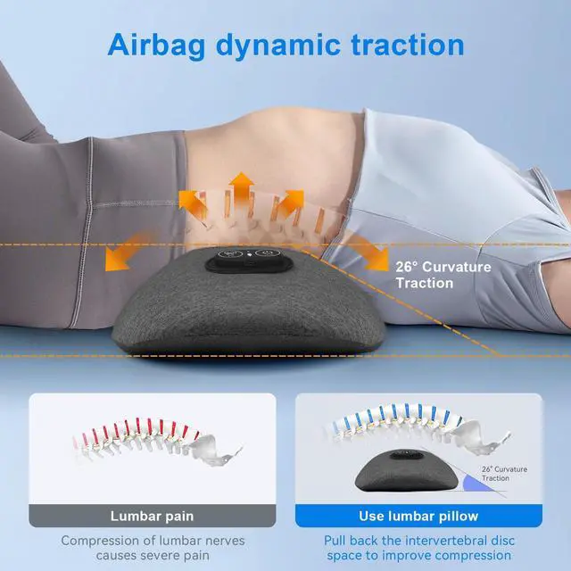 Alt view image 4 of 7 - 3 in 1 Lower Back Massager - Electric Lumbar with Heat, Vibration, Traction,Adjustable Height for Bed and Chair,Smooth Spine Lumbar Support Pillow for Lower Back Pain Relief,Deep Tissue Relaxation